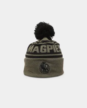 New Era Collingwood Magpies 'AFL '22 Olive' Pom Knit Beanie Green