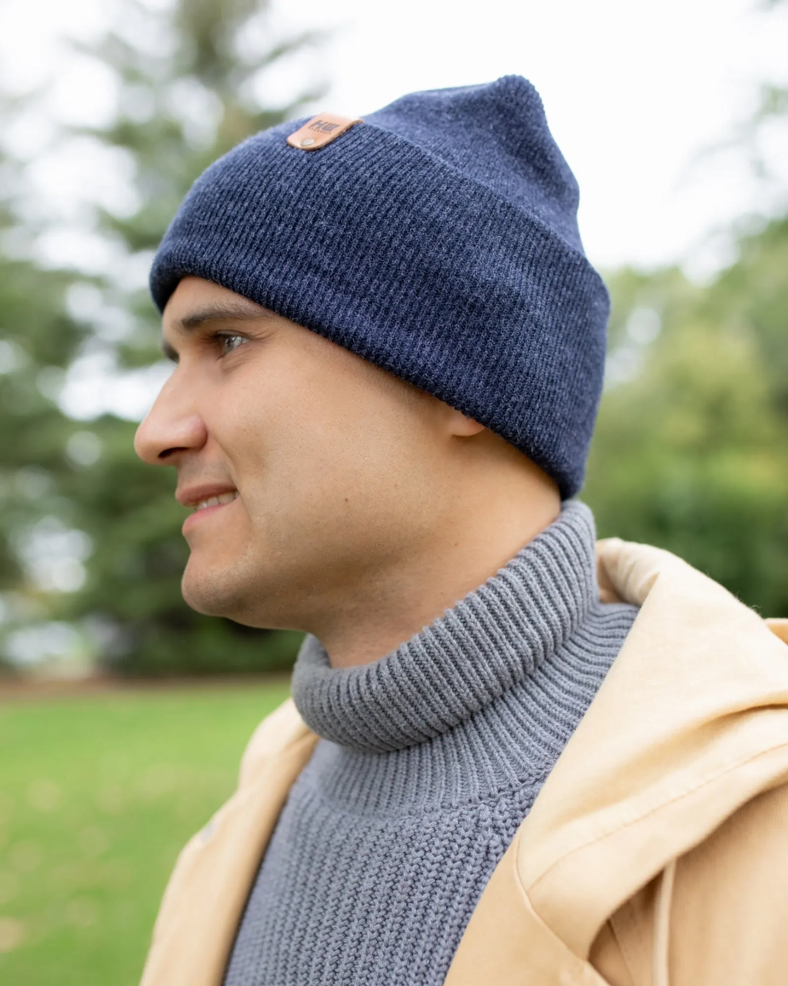 NEW HAAKWEAR Theta-Stitch Cuffed Beanie - Designed and Made in USA (Patent Pending Design) - Denim Blue