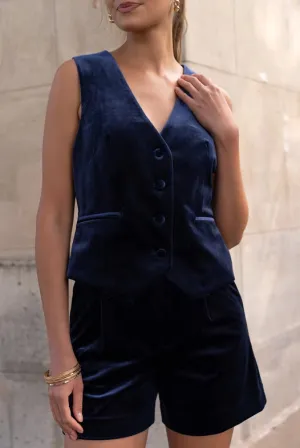 Plain Velvet Sleeveless Suit Vest Navy Blue