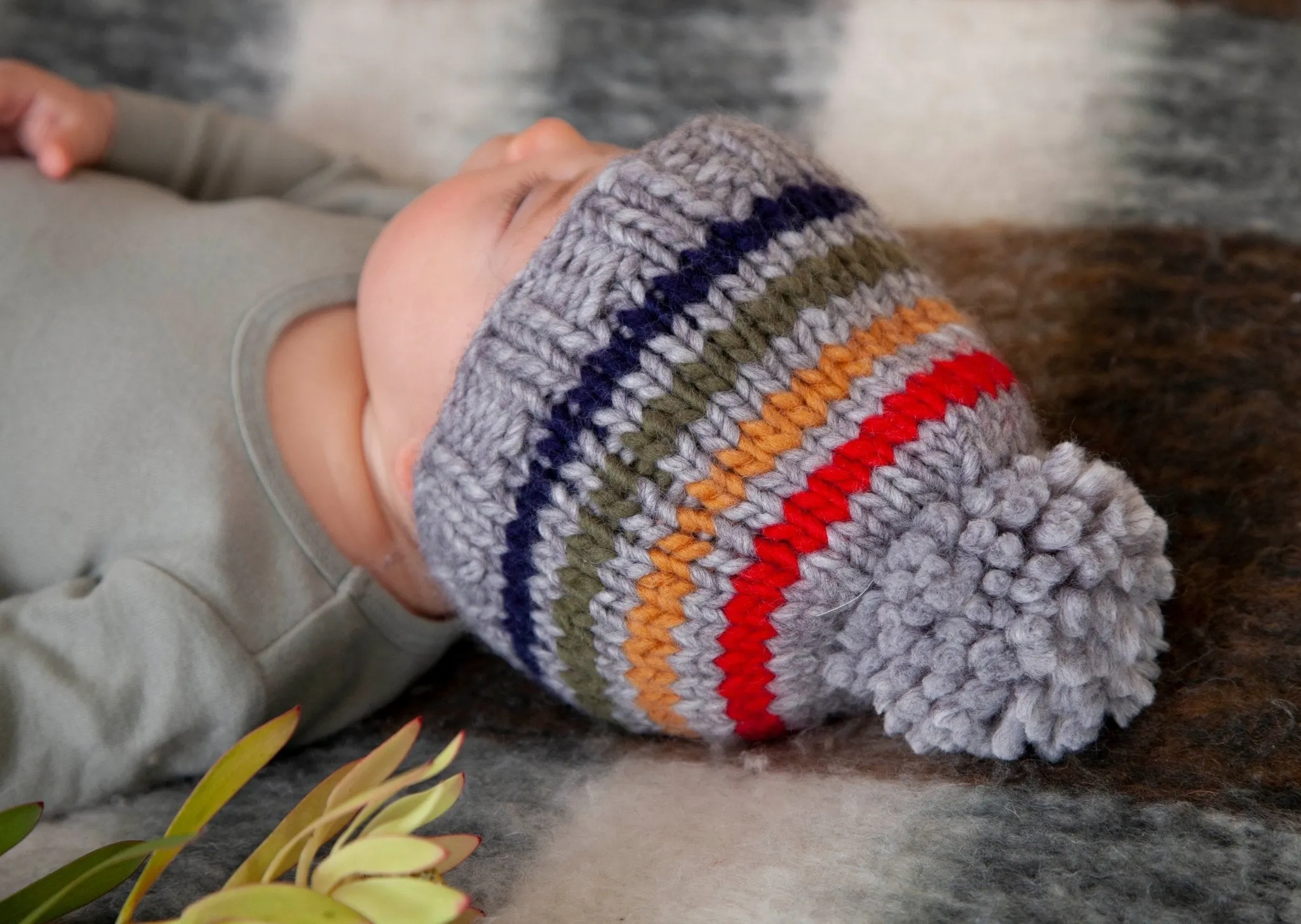 Rainbow Stripe Beanie Grey