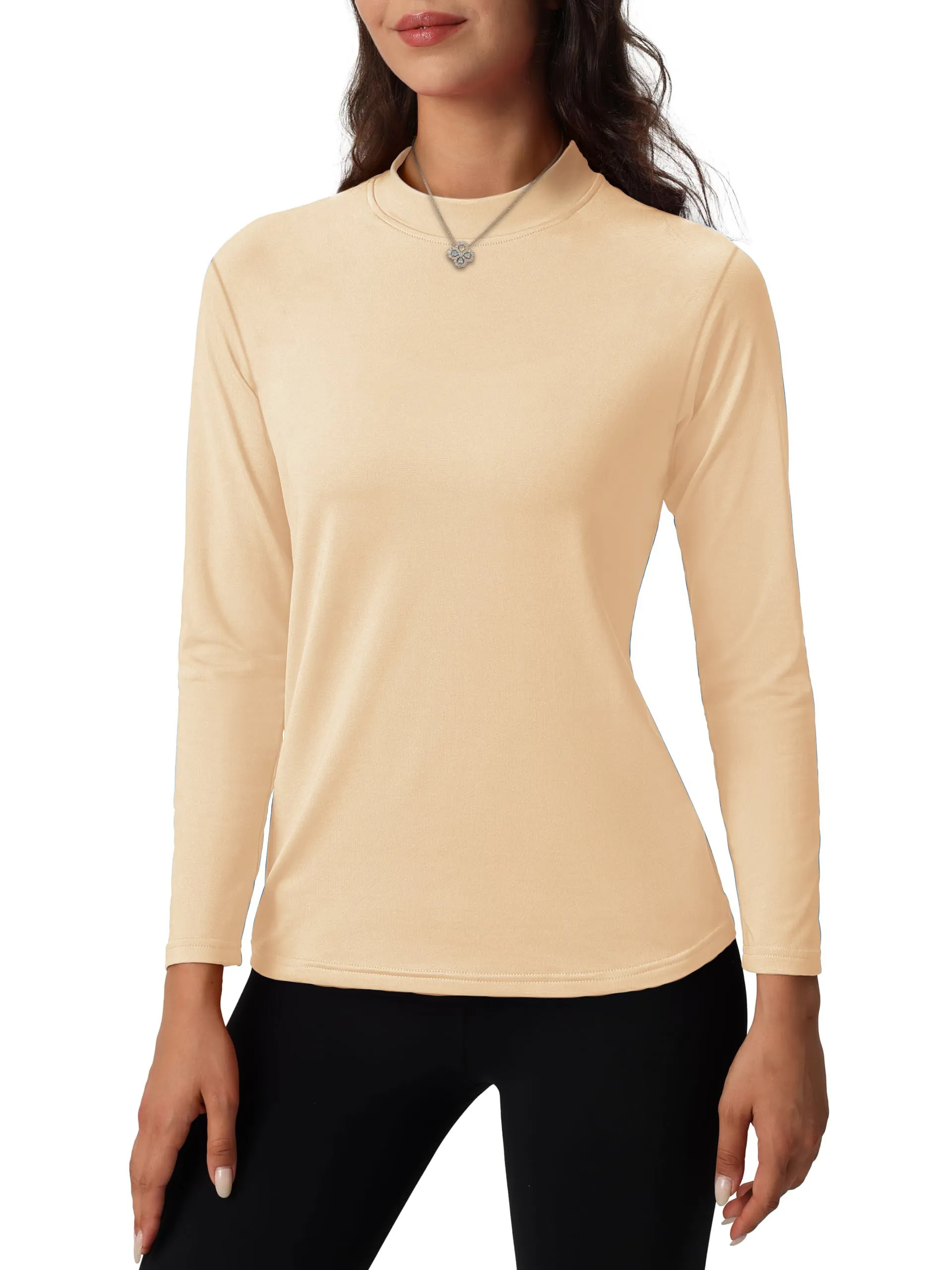 Rosvigor Womens Mock Neck Thermal Shirts Long Sleeve Regular Fit Tops Women Winter Lightweight Fleece Basic Tops