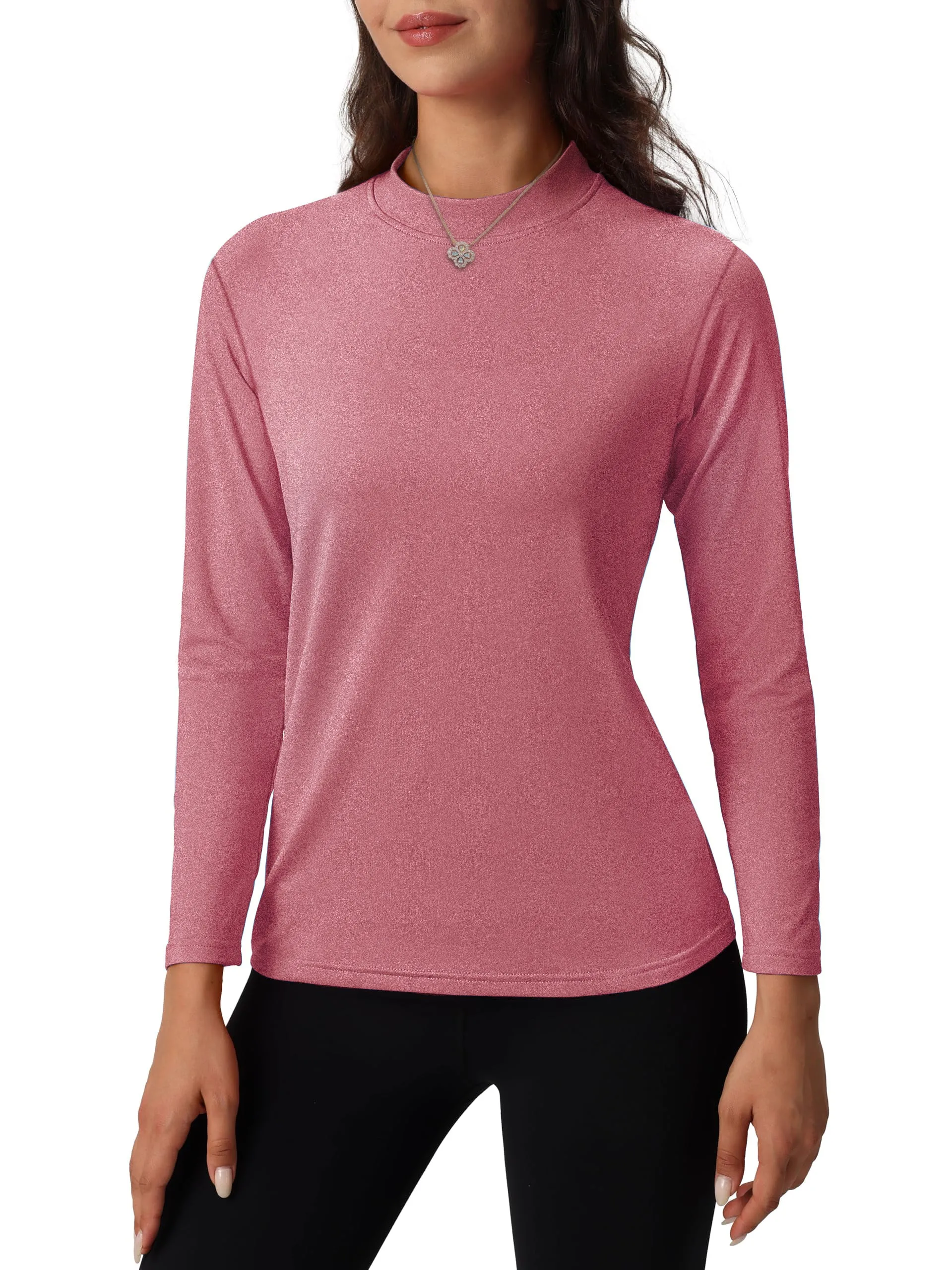 Rosvigor Womens Mock Neck Thermal Shirts Long Sleeve Regular Fit Tops Women Winter Lightweight Fleece Basic Tops