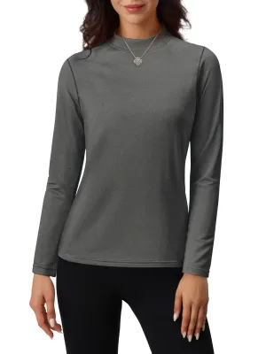 Rosvigor Womens Mock Neck Thermal Shirts Long Sleeve Regular Fit Tops Women Winter Lightweight Fleece Basic Tops