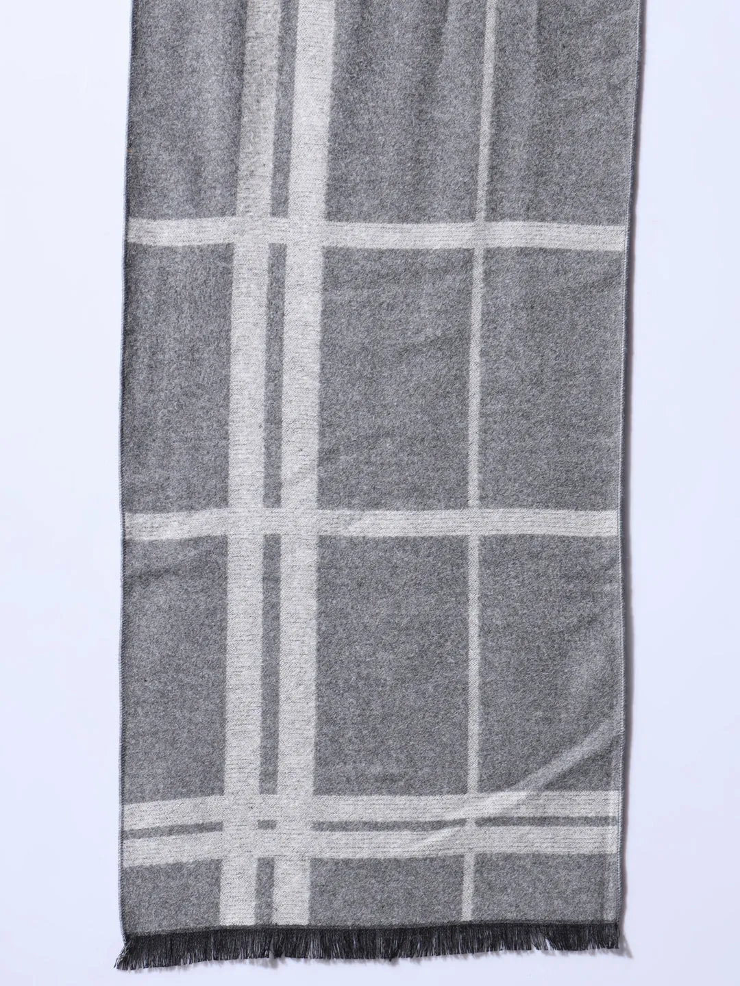 Striped Men Muffler - Classic Grey Woolen Muffler