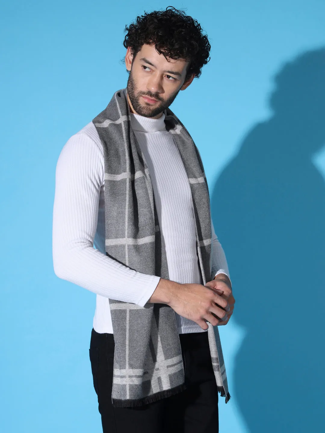 Striped Men Muffler - Classic Grey Woolen Muffler