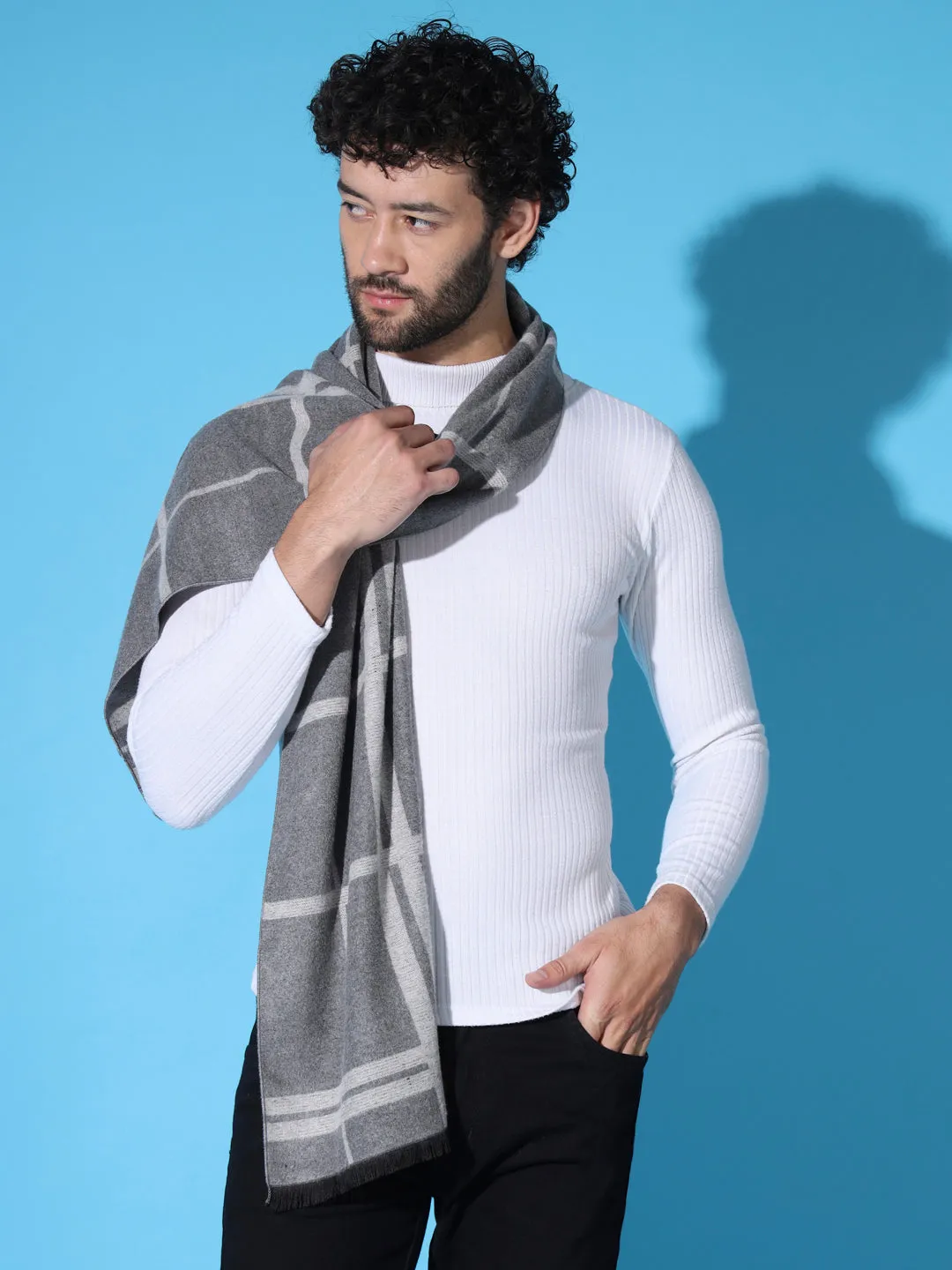 Striped Men Muffler - Classic Grey Woolen Muffler