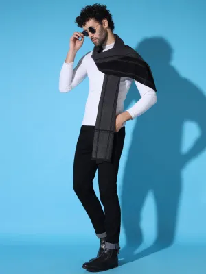 Stylish  Grey and Black Striped Men Muffler Cashmere rich