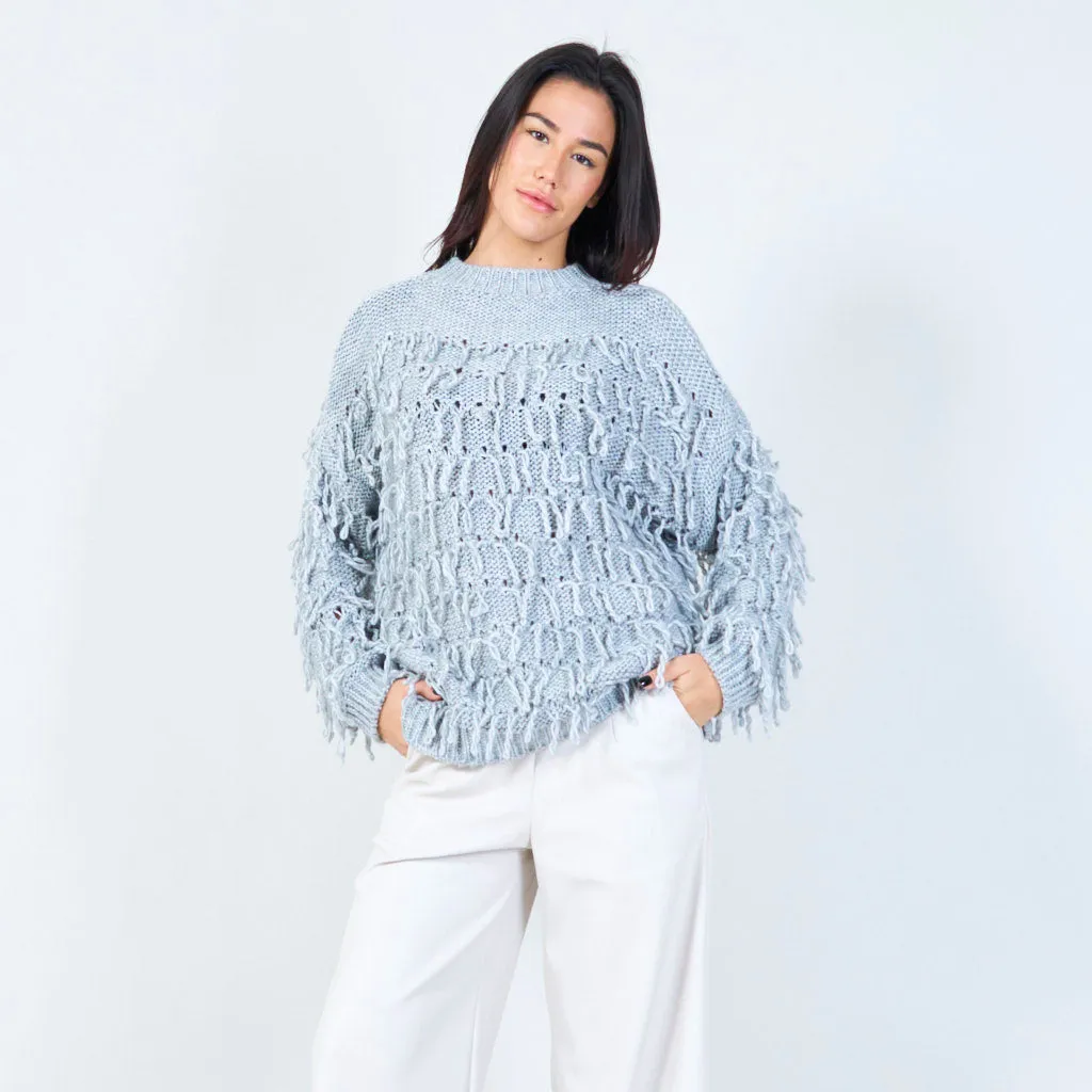 Textured fringe knit sweater wholesale