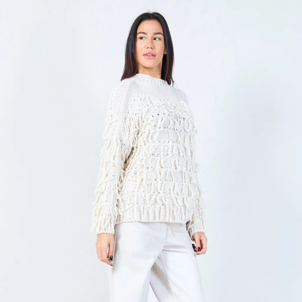 Textured fringe knit sweater wholesale