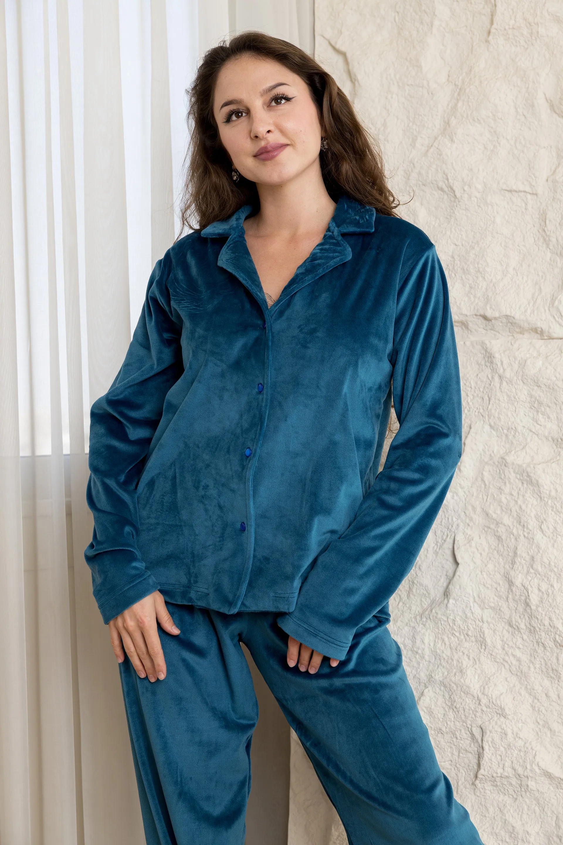 Velvet Luxe Winter Pajama Set - Teal