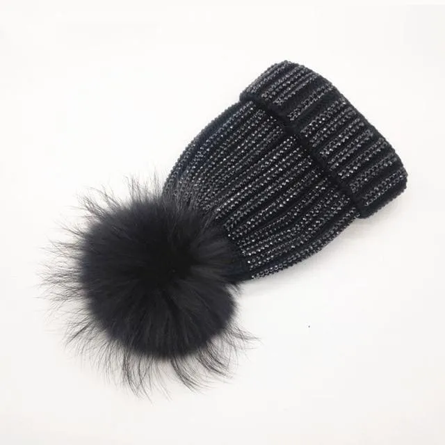 Winter Warm Fur Pom pom Knitted Hats