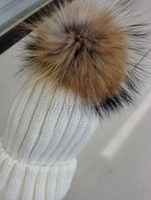 Winter Warm Fur Pom pom Knitted Hats