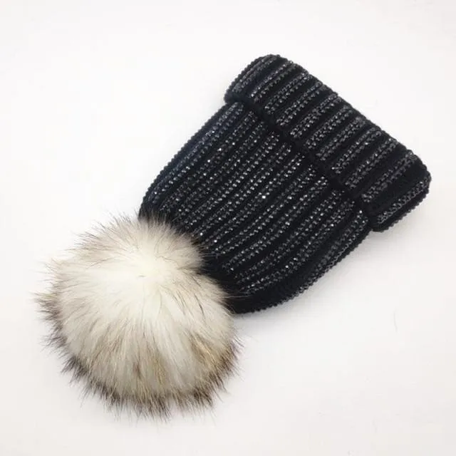 Winter Warm Fur Pom pom Knitted Hats