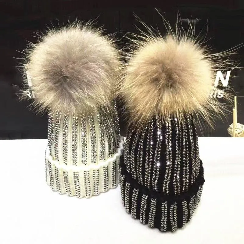 Winter Warm Fur Pom pom Knitted Hats