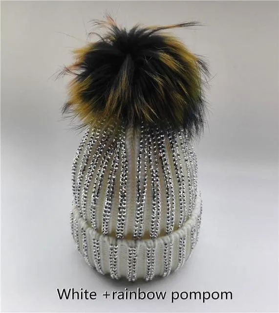 Winter Warm Fur Pom pom Knitted Hats