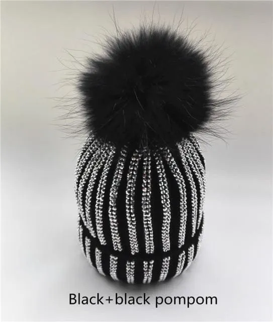 Winter Warm Fur Pom pom Knitted Hats