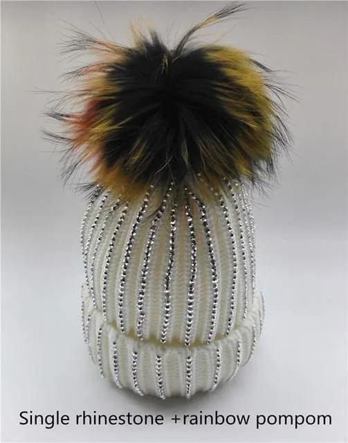 Winter Warm Fur Pom pom Knitted Hats