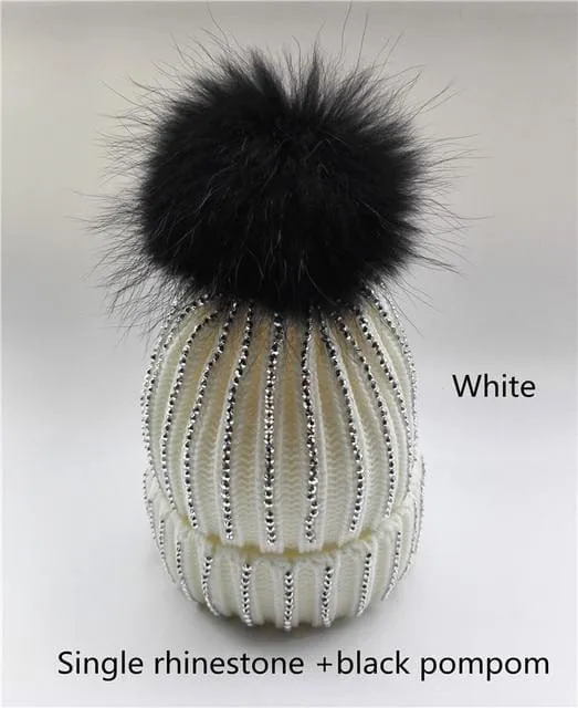 Winter Warm Fur Pom pom Knitted Hats