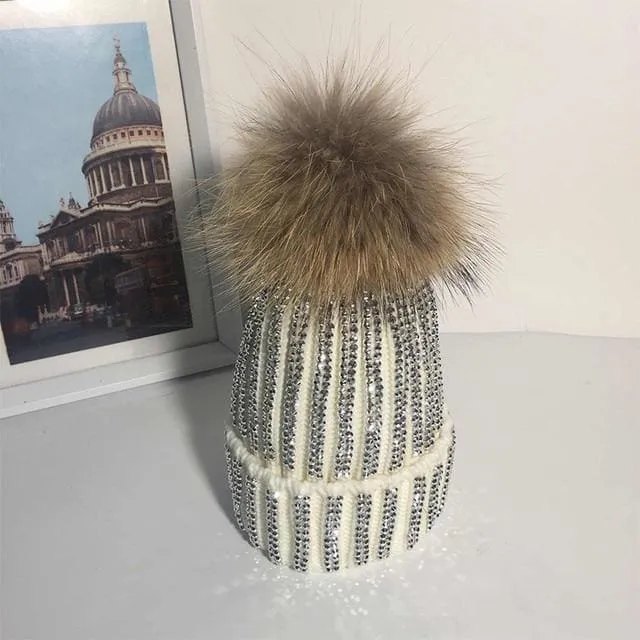 Winter Warm Fur Pom pom Knitted Hats