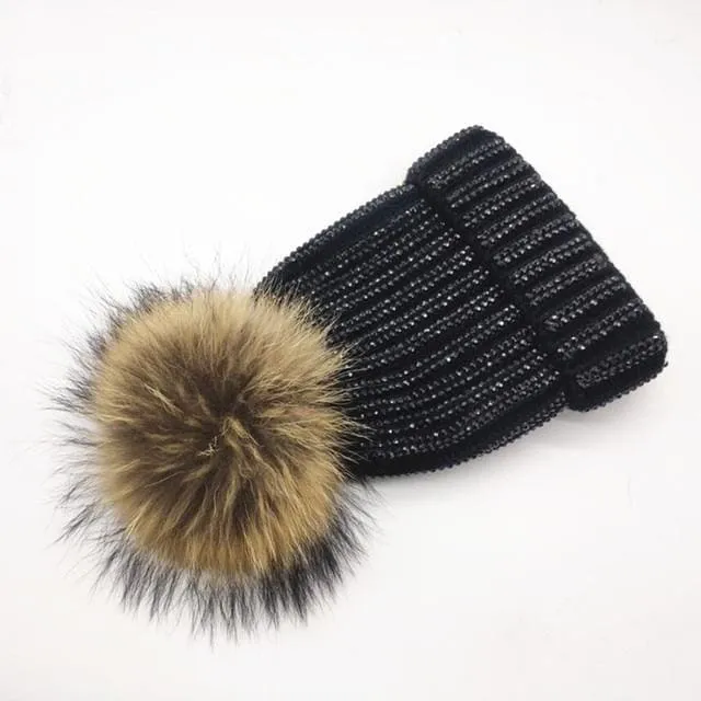 Winter Warm Fur Pom pom Knitted Hats