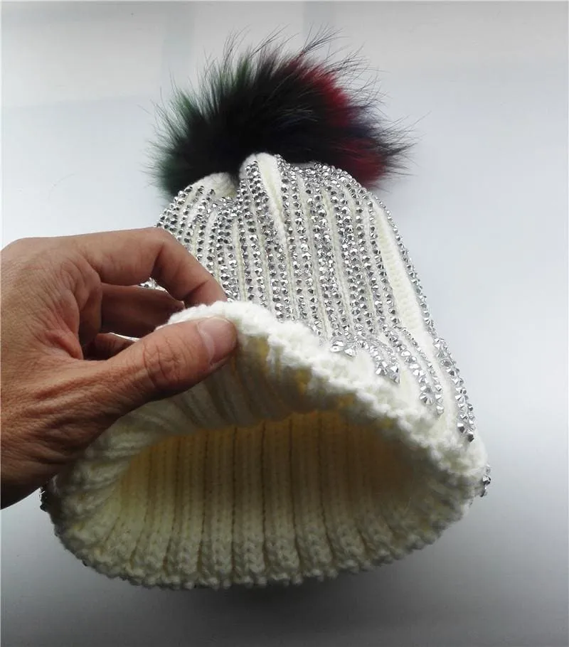 Winter Warm Fur Pom pom Knitted Hats