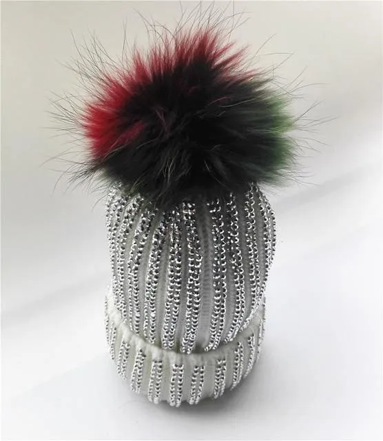 Winter Warm Fur Pom pom Knitted Hats