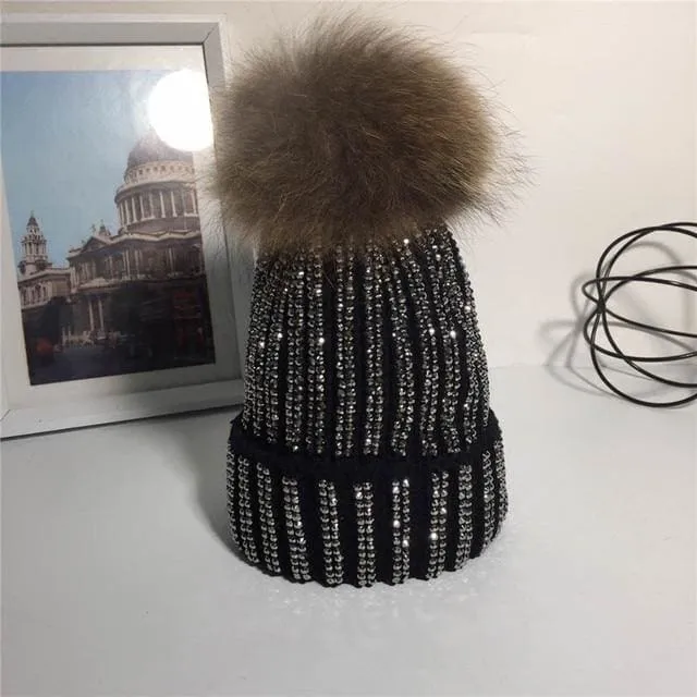 Winter Warm Fur Pom pom Knitted Hats