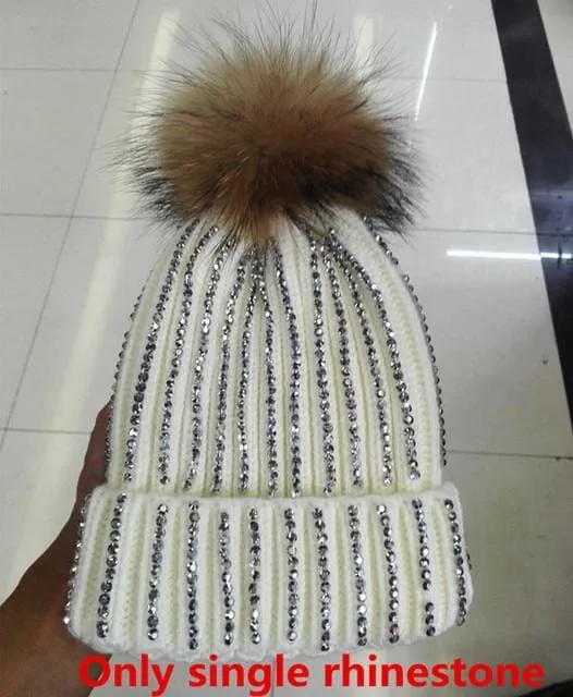 Winter Warm Fur Pom pom Knitted Hats