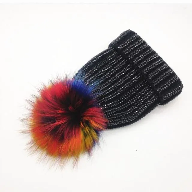 Winter Warm Fur Pom pom Knitted Hats